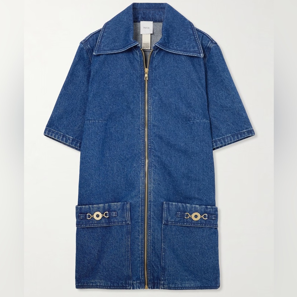 NWT PATOU Embellished denim mini shirt dress size FR 36 US 4